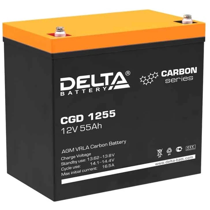Аккумуляторная батарея Delta CGD 1255 напряжение 12В, емкость 55Ач (230х138х205mm)