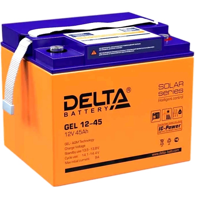 Аккумуляторная батарея Delta GEL 12-45 напряжение 12В, емкость 45Ач (196х166х173mm)