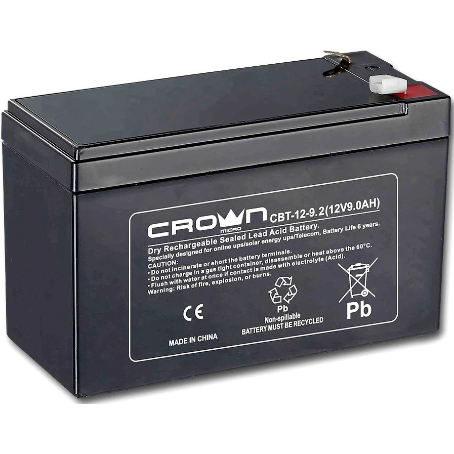 Батарея CROWN CBT-12-9.2 (12V 9.2Ah) F2 срок службы 5 лет