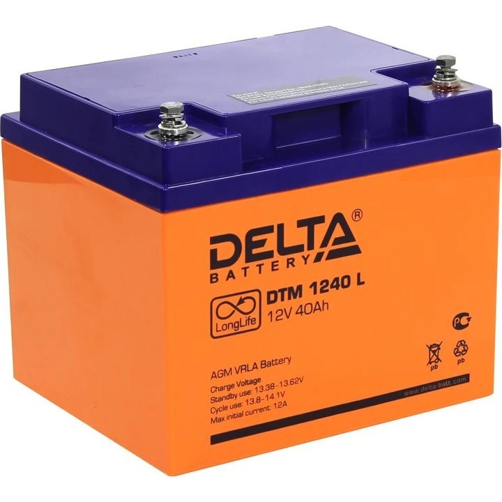 Батарея Delta DTM 1240 L (12V, 40Ah) с увеличенным сроком службы (10 лет)