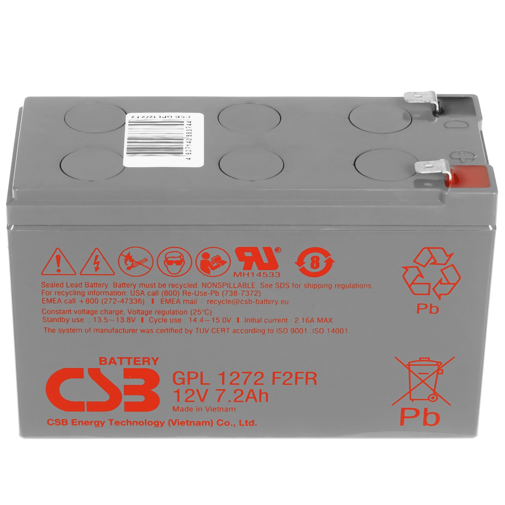 Аккумулятор 12V 7.2Ah CSB GPL1272 F2FR (GPL1272 F2FR) огнестойкие
