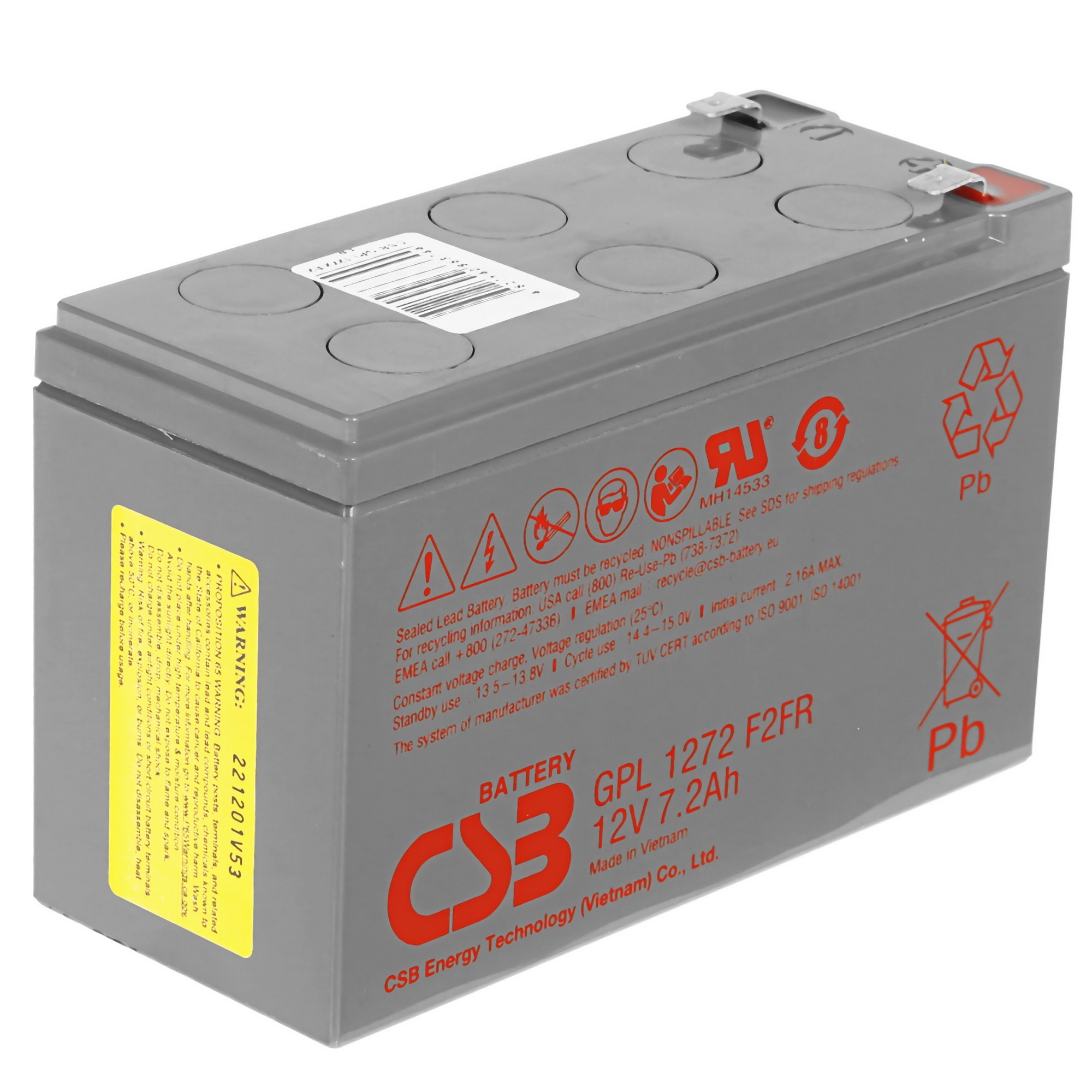 Аккумулятор 12V 7.2Ah CSB GPL1272 F2FR (GPL1272 F2FR) огнестойкие