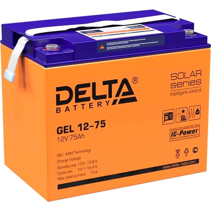 Аккумуляторная батарея Delta GEL 12-75 напряжение 12В, емкость 75Ач (260х168х219mm)