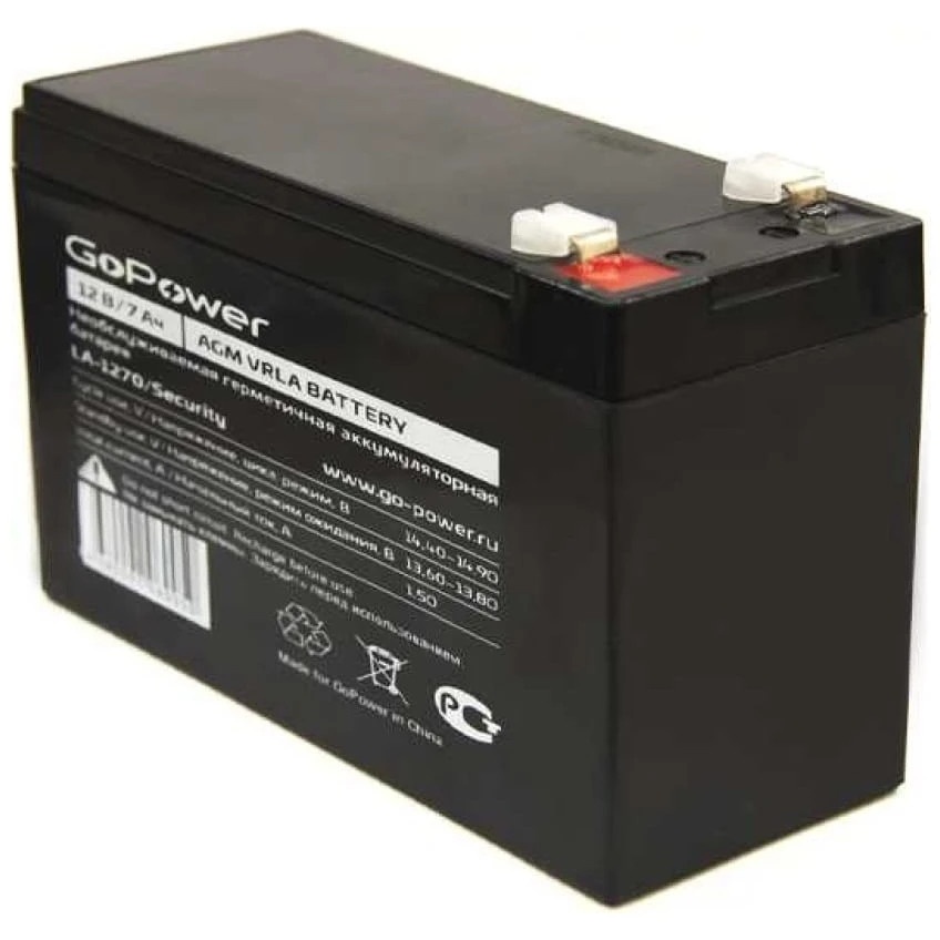 Аккумулятор свинцово-кислотный GoPower LA-1270/security 12V 7Ah клеммы T1/ F1 (1/5)