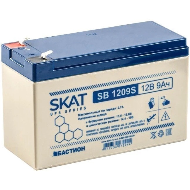 АКБ свинцово-кислотная SKAT SB 1209S тип AGM 12V 9Ач I зар. 2,6 А (ножевые клеммы) (8970)