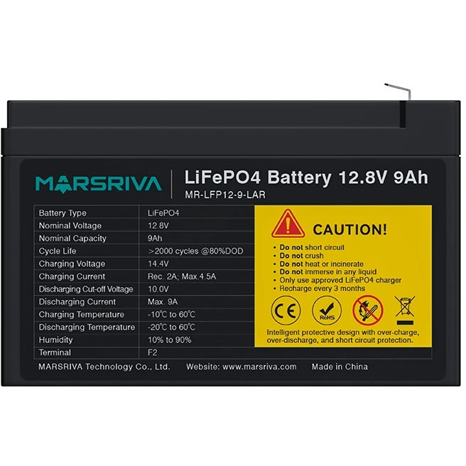 Аккумулятор литиевый MR-LFP12-9-LAR LiFePO4, 12.8В/9.0Ач MARSRIVA