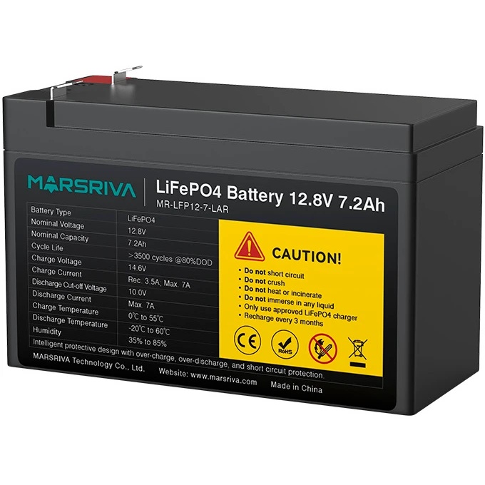 Аккумулятор литиевый MR-LFP12-7-LAR LiFePO4, 12.8В/7.2Ач MARSRIVA
