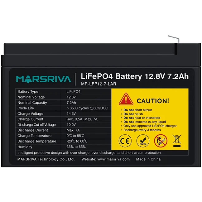 Аккумулятор литиевый MR-LFP12-7-LAR LiFePO4, 12.8В/7.2Ач MARSRIVA