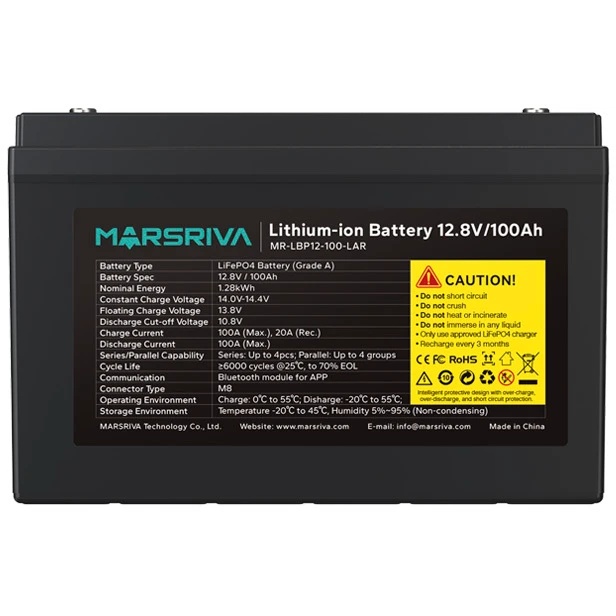 LiFePO4 Батарея MR-LBP12-100-LAR, 12.8В/100Ач, Класс А, 1.28кВт*ч, 6000 циклов