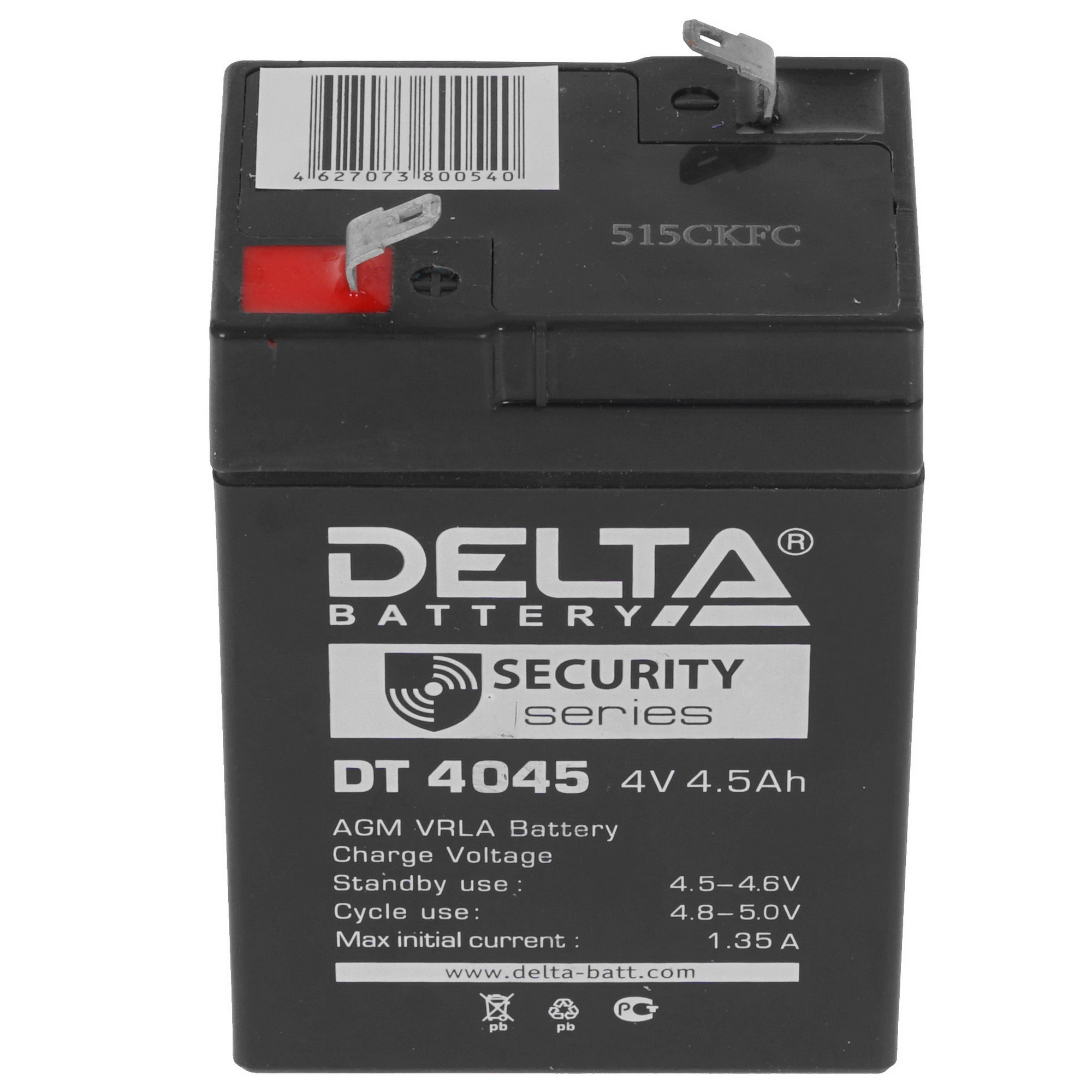 Аккумуляторная батарея Delta DT 4045 (47мм) напряжение 4В, емкость 4,5Ач (47х47х101mm)