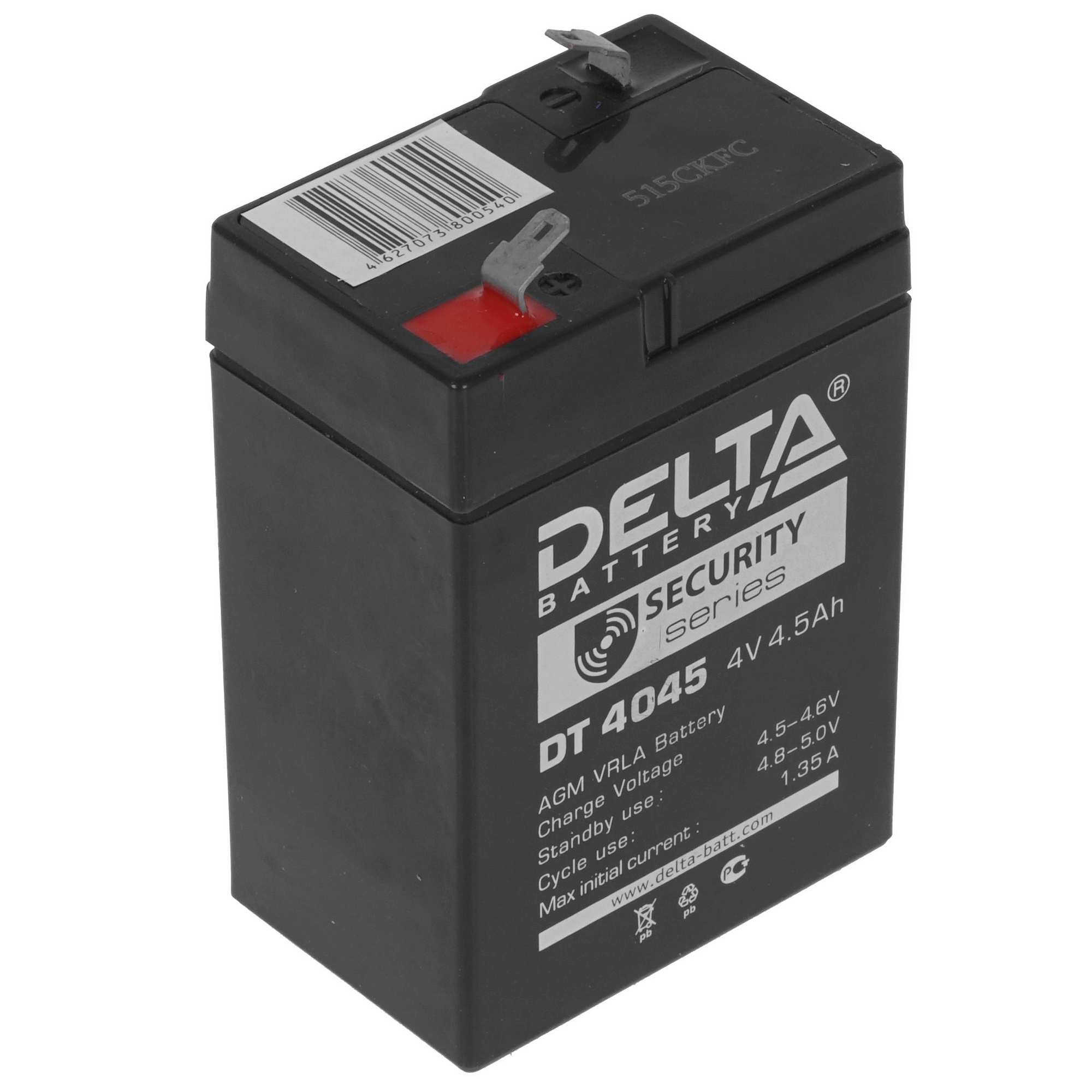 Аккумуляторная батарея Delta DT 4045 (47мм) напряжение 4В, емкость 4,5Ач (47х47х101mm)