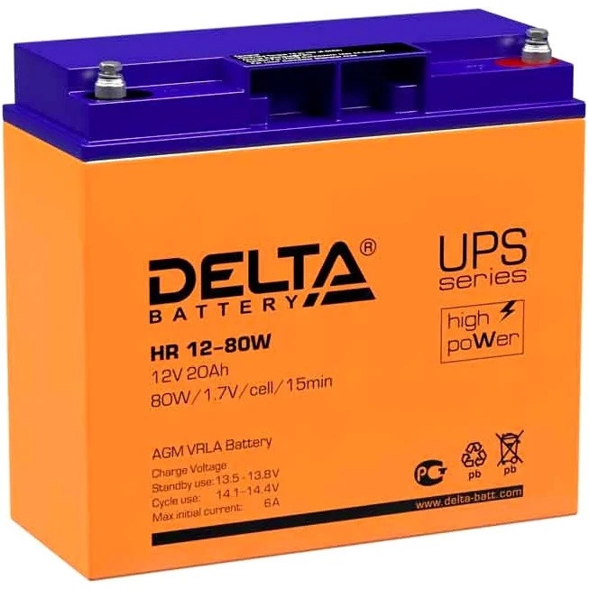 Аккумулятор Delta HR 12-80W (80 А\ч, 12В) свинцово- кислотный аккумулятор