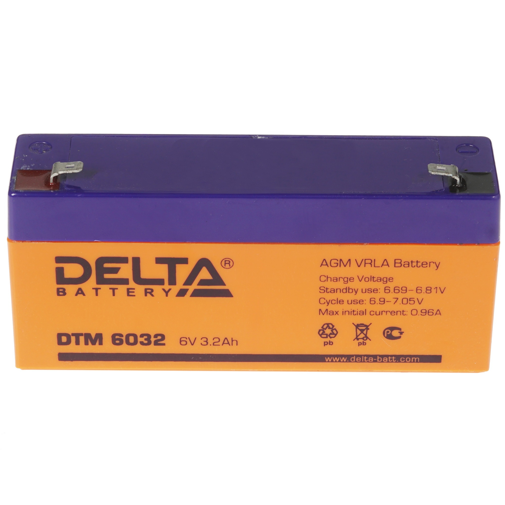 Аккумуляторная батарея Delta DTM 6032 6В/3,2Ач, клемма F1 (134х34х61мм (67мм); 0,65кг; Срок службы 6