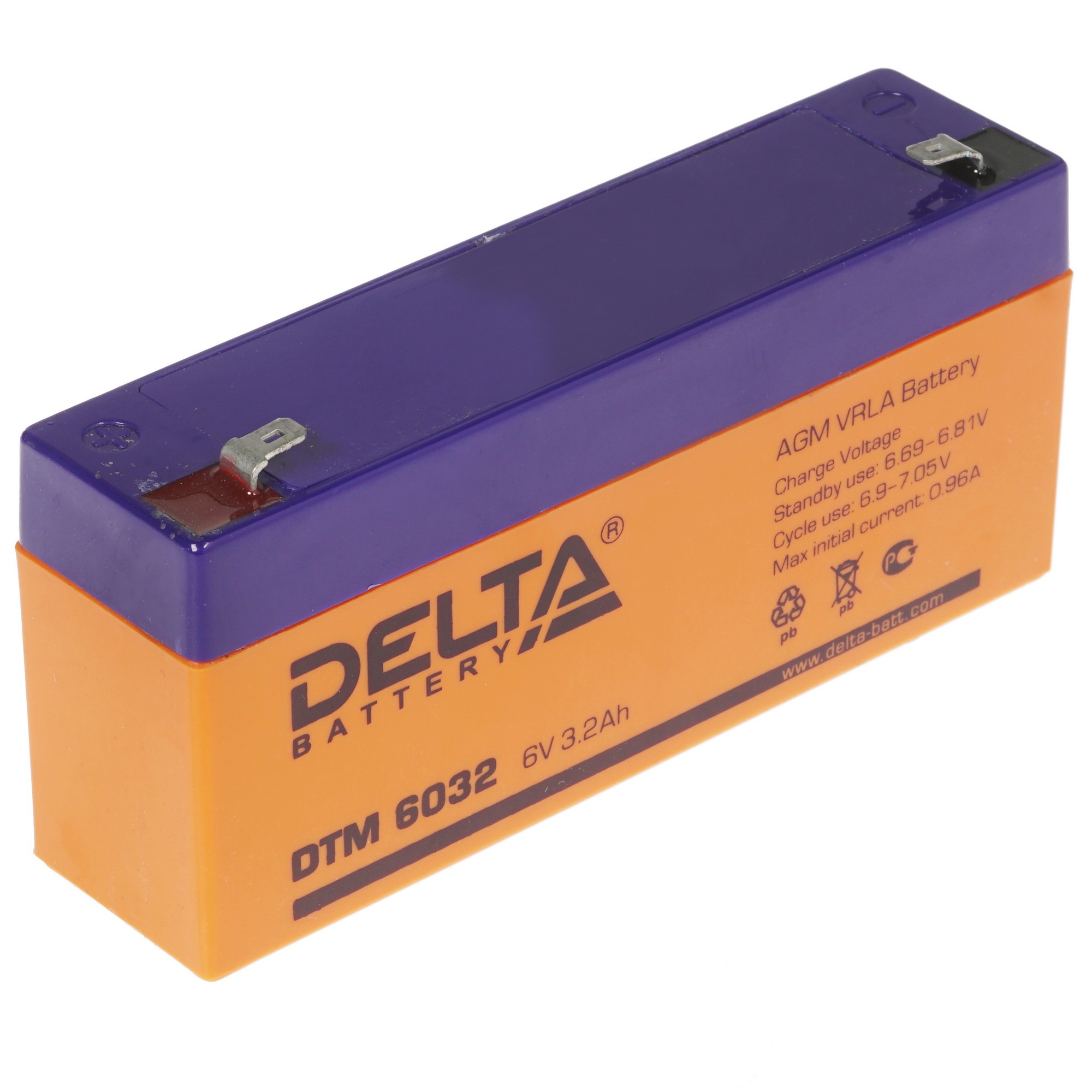 Аккумуляторная батарея Delta DTM 6032 6В/3,2Ач, клемма F1 (134х34х61мм (67мм); 0,65кг; Срок службы 6