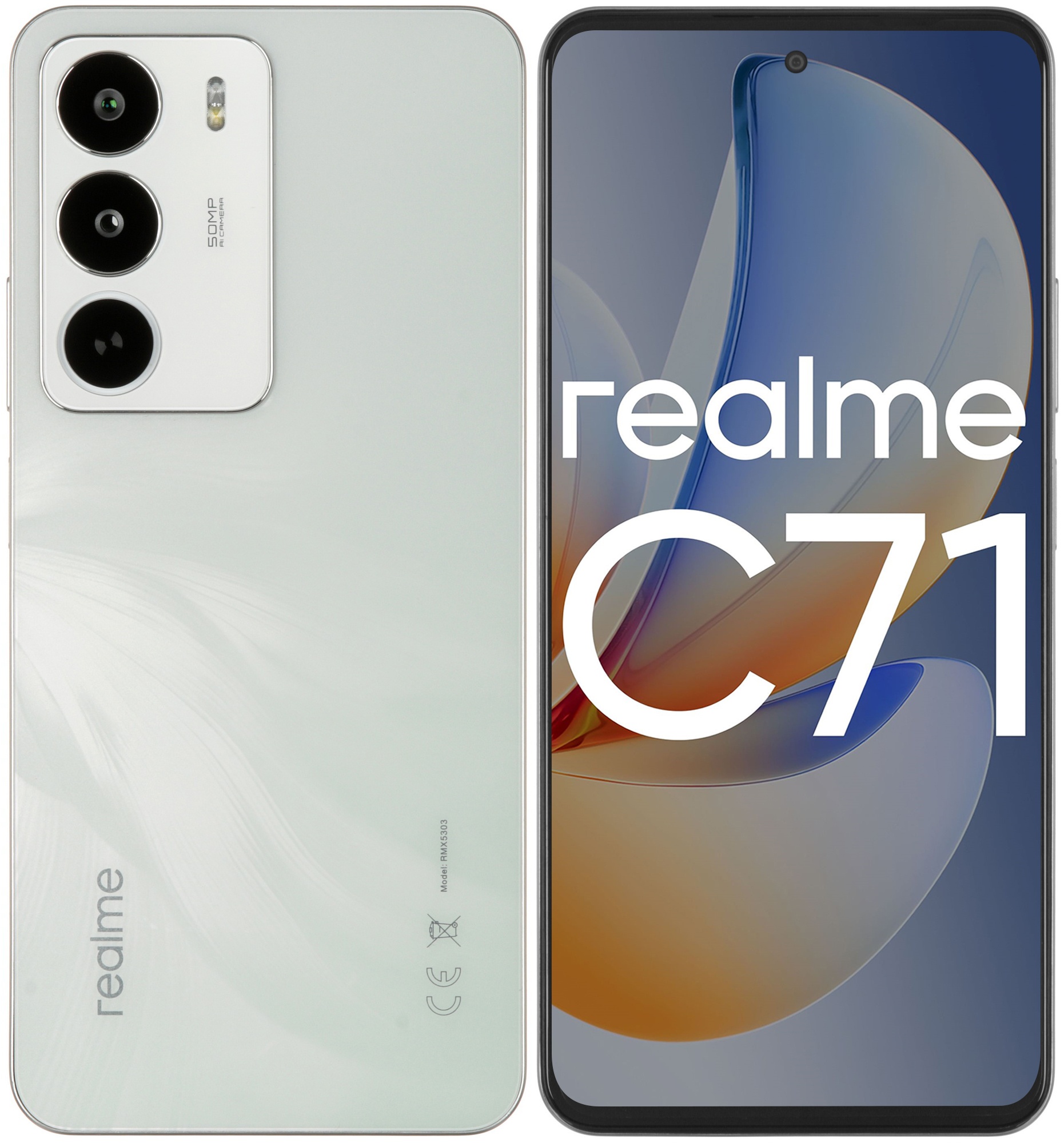 Смартфон Realme RMX5303 C71 128Gb 6Gb белый моноблок 3G 4G 2Sim 6.67" 720x1604 Android 15 50Mpix 802