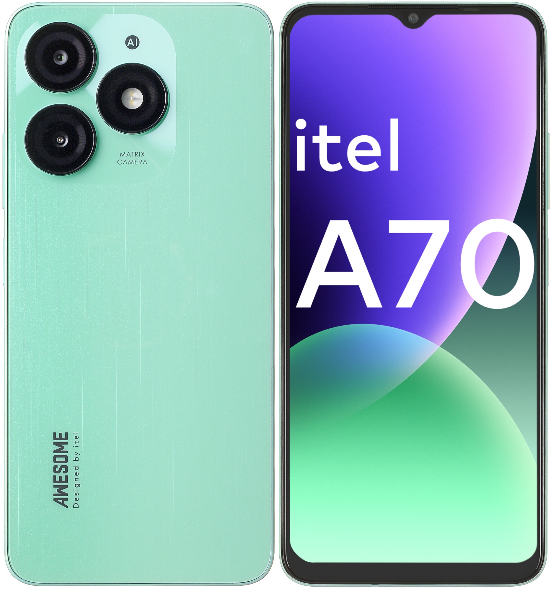 Смартфон Itel A665L A70 256Gb 4Gb зеленый моноблок 3G 4G 2Sim 6.6" 720x1612 Android 13 13Mpix 802.11