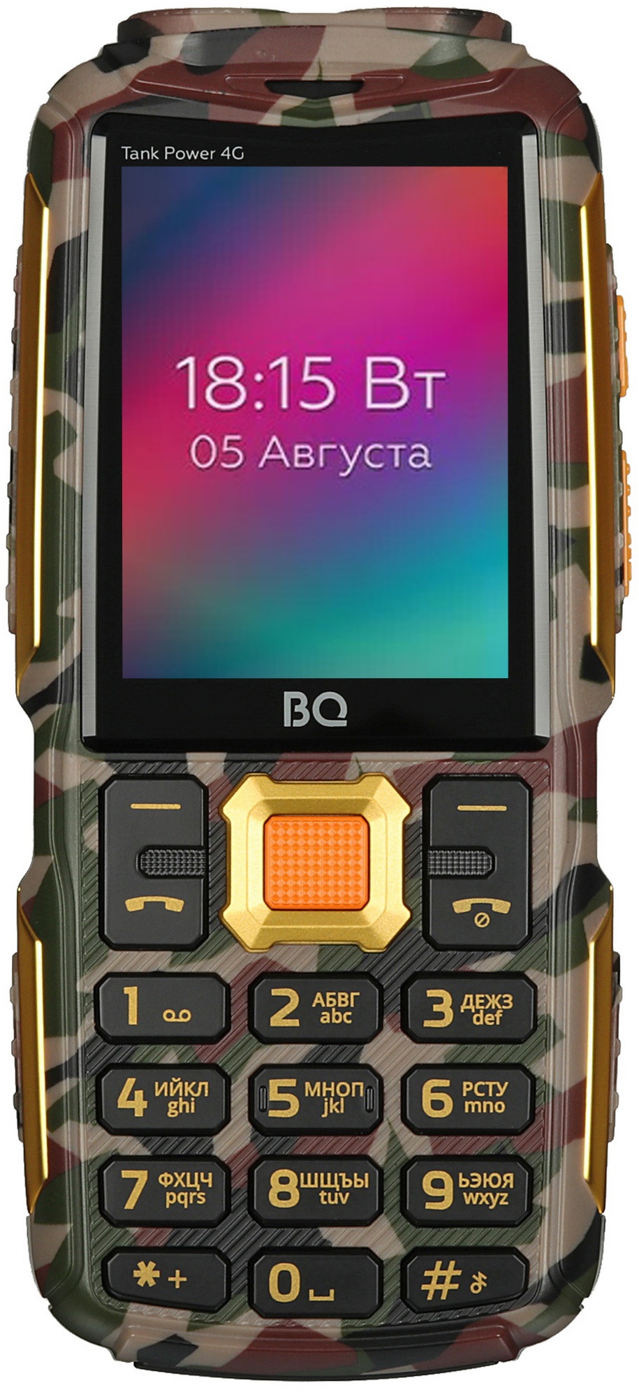 Мобильный телефон BQ 2410L Tank Power 4G камуфляж/золотистый